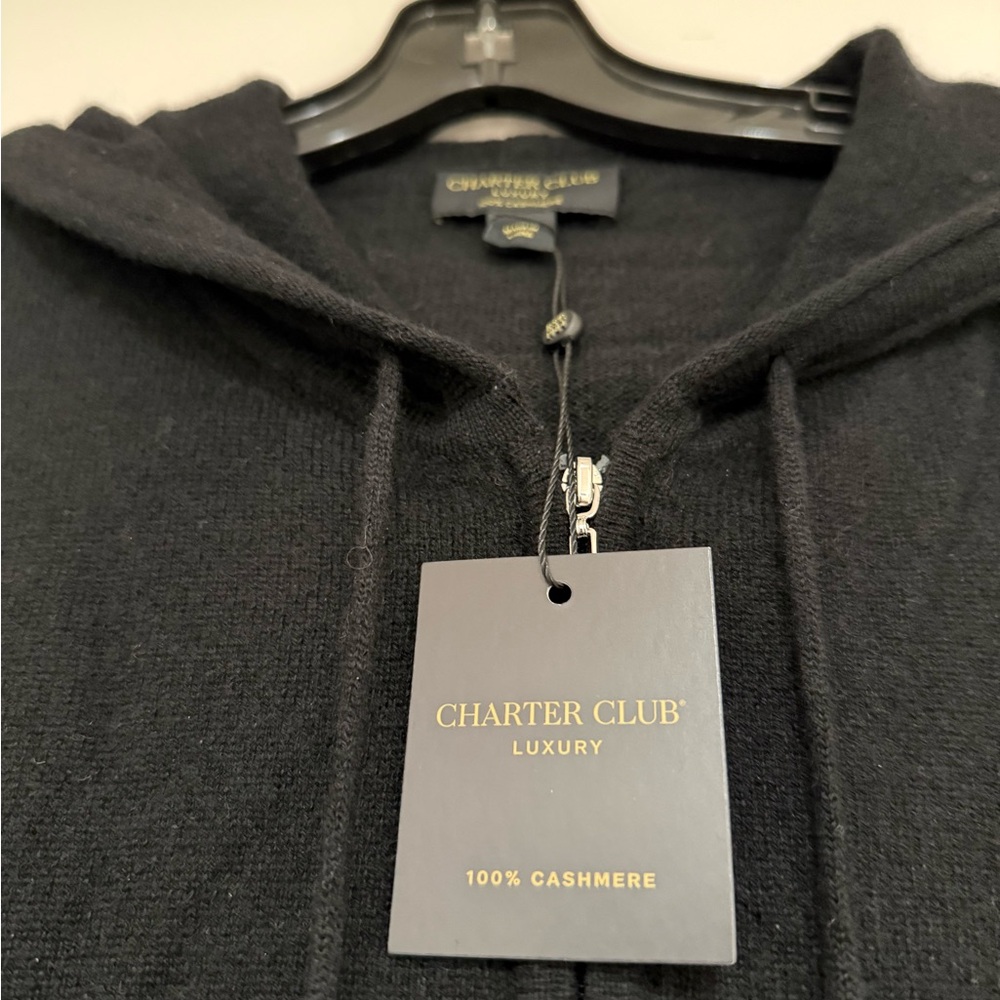 Women’s Charter Club Black Cashmere Zip-Up Hoodie Sweater